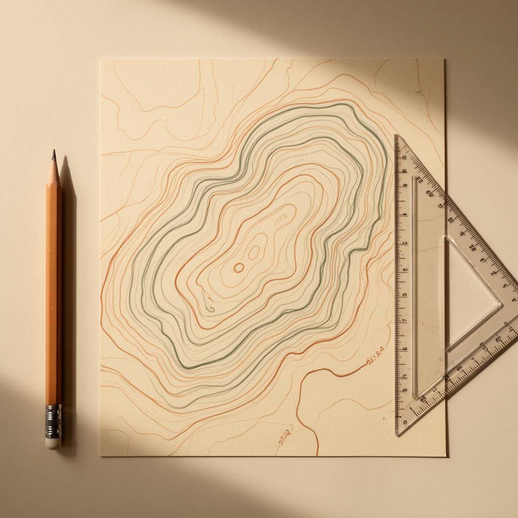 Topographic contour map with elevation lines drafted in CAD from a KML boundary